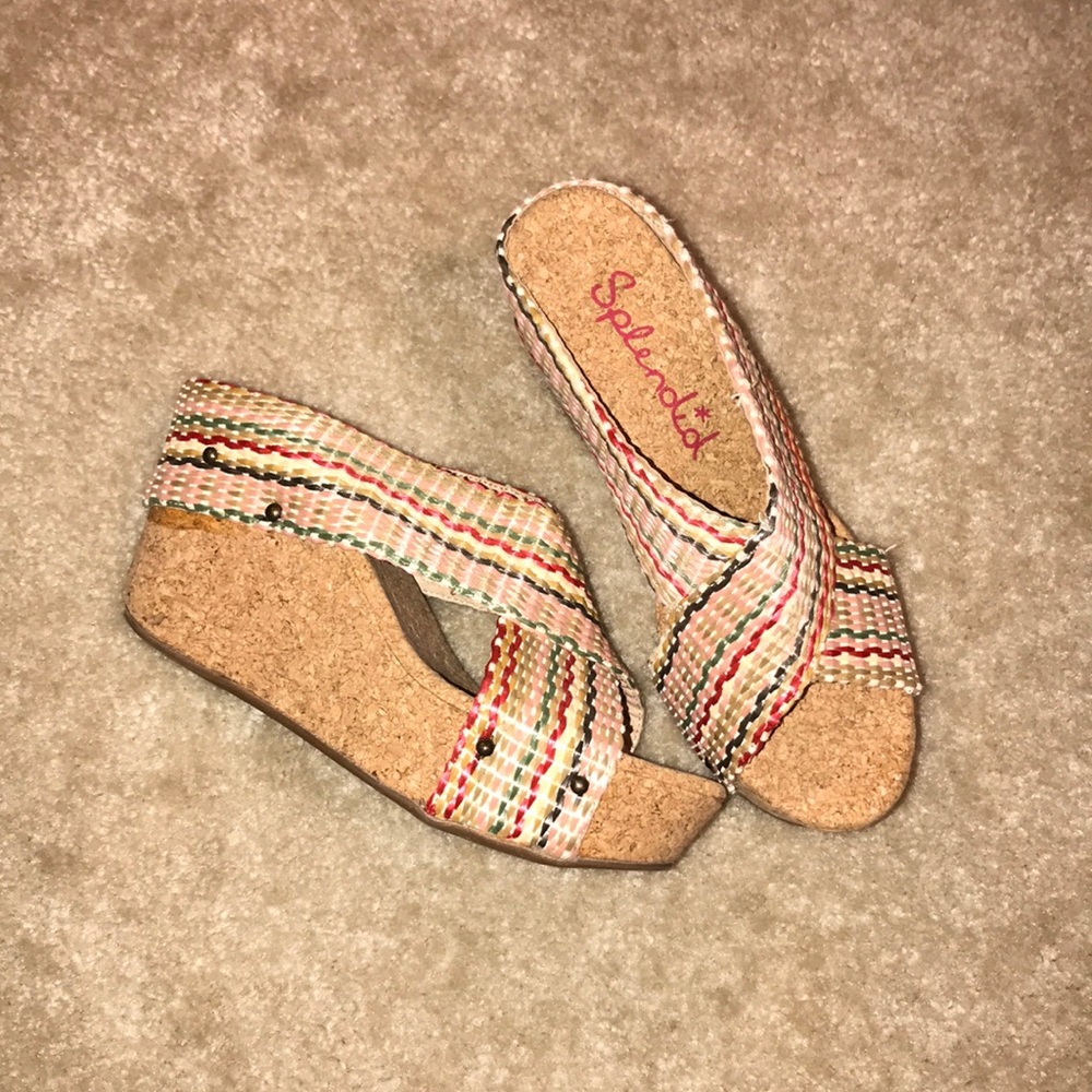 SPLENDID WOMENS CORK PLATFORM WEDGES SIZE 6.5 US